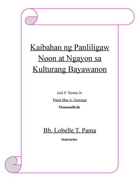 (DOC) Kaibahan ng Paraan ng Panliligaw Noon at Ngayon sa .